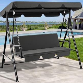 YITAHOME Hollywoodschaukel, 3 Sitzer Outdoor Hollywoodschaukeln mit Liegefunktion, Metall Gartenschaukel mit Verstellbarem Sonnendach & Abnehmbarem Kissen für Erwachsene, 270KG Belastbar, Grau