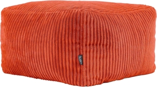 Icon Amara Hocker, Orange, Flauschiger Cord Stoff, Sitzsack Cord, Sitzpuff Hocker mit Füllung, Fußhocker für das Wohnzimmer, Deko Wohnzimmer