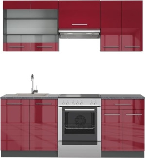 Küchenzeile Fame-Line Bordeaux Hochglanz/Anthrazit 200 cm ohne Arbeitsplatte Vicco