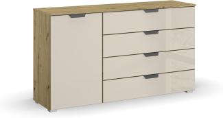 Kommode >Artemis< in Eiche Artisan / Glas champagner - glänzend