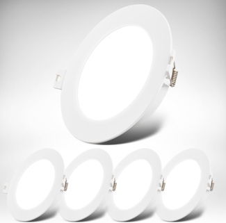 B.K.Licht Einbauleuchte BK_EL1619 5er Set LED Einbaustrahler, Ultraflach, IP20 Deckenspots, LED fest integriert, Neutralweiß, 4.000 K, 660Lm, 6W, Kunststoff, 12 x 2,8 cm, Weiß