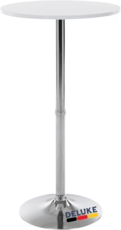 DELUKE® Stehtisch rund Ø 60cm BERLI - Aluminium Gestell | Bistrotisch Gastro Bartisch rund Hoher Tisch Hochtisch, 108x60cm HxB, Weiß-Silber