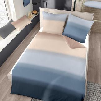 Dormisette Feinbiber Bettwäsche Brantford blau|155x220 cm + 80x80 cm