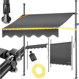 KESSER® Klemmmarkise mit Handkurbel & LED Lichterkette | Balkonmarkise ohne Bohren | Markise UV-beständig höhenverstellbar & wasserabweisend | Sonnenschutz für Balkon Terrasse & Garten 400cm