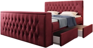 Boxspringbett Vulnero mit TV Lift und Stauraum (2 Schubladen) 160x200 Rot H3 (70-100kg)