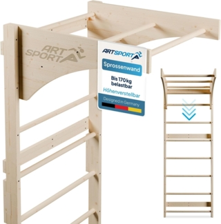 ArtSport Sprossenwand Holz Sprossenwand, für Erwachsene, Indoor Sportgerät aus Holz mit Klimmzugstange