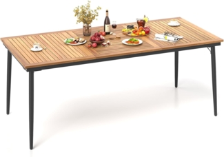 FANTASK Gartentisch mit Schirmloch, 200x90 cm, Esstisch aus Akazienholz für 8 Personen, Rechteckiger Balkontisch Wetterfester für Terrasse, Garten, Natur + Schwarz