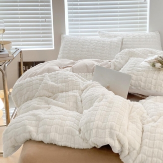 Lanqinglv Plüsch Bettwäsche 135x200 Kunstfell Weiß Flauschig Winterbettwäsche Warme Kuschelig Flanell Fleece Cashmere Touch Biber Bettbezug mit Reißverschluss und 1 Kissenbezug 80x80 cm