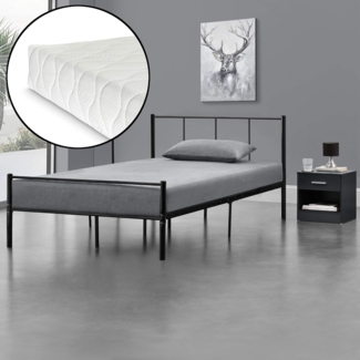 en.casa 'Laos' Metallbett, Einzelbett 120x200 cm, schwarz, mit Matratzen und Lattenrost