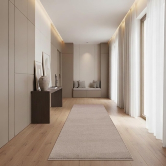 Jimri Moderner Teppich Wohnzimmer – Weich, Strapazierfähig & Pflegeleicht – Einfarbig Beige, Rund & Rechteckig – Hochwertige Verarbeitung – Oeko-TEX Zertifiziert – Beige, Läufer 80x250 cm