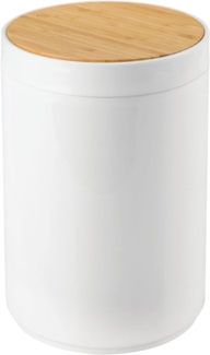 mDesign Mülleimer Abfalleimer Papierkorb Deckel Rund 5L Bambus-Kunststoff Weiß