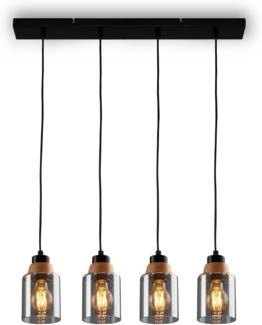 BRILONER – 4-flammige Pendelleuchte, Rauchglas, Deckenlampe, Deckenleuchte, Lampe, Wohnzimmerlampe, Lampenschirm aus Rauchglas, Hängelampe, Kronleuchter, Schlafzimmerlampe, Schwarz-Holz