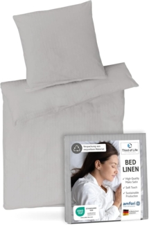 Mako-Satin Bettwäsche Grau gestreift 155x220 + 80x80