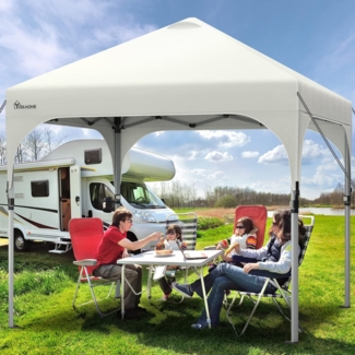 YITAHOME 2,5x2,5 m wasserdichte Pavillon Faltpavillon, Faltbarer Pop up Pavillon Outdoor Anti-UV Gartenpavillon Höhenverstellbarfür Alle Jahreszeiten Für Party Camping Märkte Pool Festival, Weiß