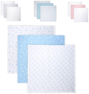 Lorelli Wickeldecke, Babydecke Trio, Größe 80 x 80 cm, 3er Set, 100% Baumwolle blau weiß