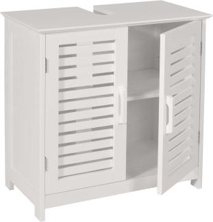 Waschbeckenunterschrank HWC-B41, Badezimmer Unterschrank Badschrank mit Staufach, Bambus MDF 60x60x30cm MVG ~ weiß