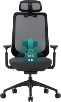 COLAMY Ergonomischer Netz-Bürostuhl, Chefsessel mit hoher Rückenlehne, Verstellbarer Kopfstütze und 4D-Armen, Schiebesitz, Kippsperre, Schwarz