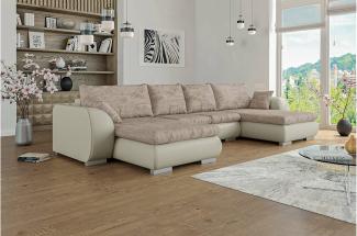 Stylefy Clemens Wohnlandschaft Strukturstoff BERLIN Kunstleder MADRYT Hellbraun Beige Links