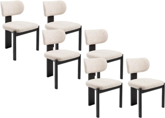 Vente-unique - Stuhl 6er-Set - Strukturstoff Bicolor & Kautschukholz schwarz - Creme & Beige - WILANA
