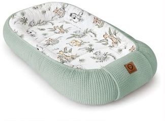 Babynestchen Neugeborene – Nestchen Baby aus Waffel Baumwolle & Baumwollstoff – Babynest für Babybett & Kinderbett – Baby Kokon Tragbar – OEKO-TEX – Zubehör für Babybett - Safari und Mint