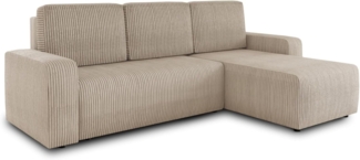 Ecksofa Roma L mit Schlaffunktion und Bettkasten - Cord Stoff - L-Form Couch, Polstersofa, Schlafsofa, Sofagarnitur - Ottomane Universal (Beige (Poso 100))