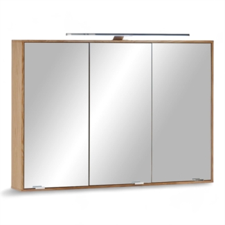 CAMINO Spiegelschrank Bad mit LED-Beleuchtung in Eiche Optik - Badezimmerspiegel Schrank mit viel Stauraum - 100 x 70 x 15 cm (B/H/T)