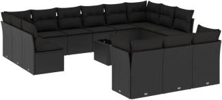 vidaXL 14-tlg. Garten-Sofagarnitur mit Kissen Schwarz Poly Rattan 3218455