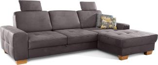 Cavadore Ecksofa Puccino mit Federkern, verstellbarer Rückenlehne und 2 Kopfstützen / Couch in L-Form im Landhausstil / 281 x 86 x 178 cm / Mikrofaser grau