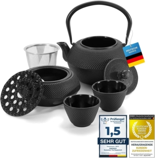 Dimono Teekanne Gusseisen Teebecher Teetassen, (Traditionelles Tee-Set), Emaille