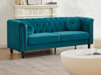Vente-unique - Sofa 3-Sitzer - Samt - Grünblau - TURNER