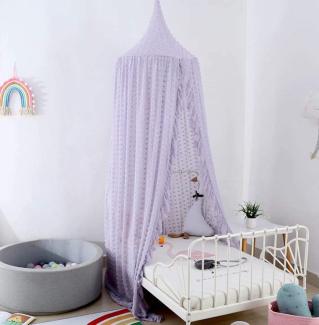 Runde Kuppel aus Chiffon-Baldachin Kinder Moskitonetz mit Wave Lace & Polka Dot Flocking Kinderzelt Bett Vorhang Perfekt für Mädchen, Kinderbett, Mädchenzimmer, Lila