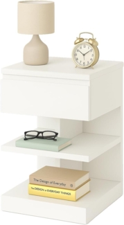 BAKAJI Modernes Design Nachttisch mit 1 Schublade und 2 offenen Regalen, Schrank Slim, robust, Farbe Weiß, platzsparend, ideal für Schlafzimmer, Wohnzimmer, Maße Schrank 39 x 39 x 65 cm