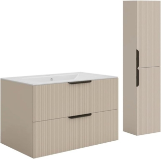 Vente-unique - Hängeschrank mit Riffeloptik für Einbauwaschbecken und Säule - Beige - 80 cm - DALIKO