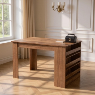 FurnitureR Klapptisch-Alternative, Stabiler Mehrzwecktisch mit Regal, 110 x 70 x 75 cm, Holzoptik, kompakte Lösung für kleine Räume