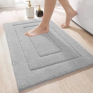 DEXI Badteppich rutschfeste,weicher Badezimmerteppich Wasserabsorbierend Badematte maschinenwaschbar Badvorleger für Dusche,Badewanne und Toilette - Hellgrau,60x90 cm