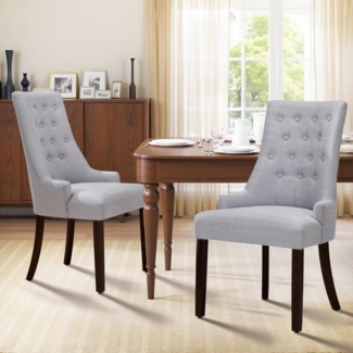 COLAMY Esszimmerstühle 2er Set, Moderne Küchenstuhl Gepolsterte Esszimmerstühle im Wingback, Polsterstuhl Wohnzimmerstuhl mit Knopfsteppung für Esszimmer, Küche, Restaurant mit Holzbeinen, Hellgrau