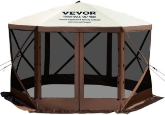 VEVOR Faltpavillon, 3,05x3,05 m, 6-seitiges Pop-up-Camping-Überdachungszelt mit Netzfenstern, tragbarer Tragetasche, Erdspießen, große gartenpavillon für Outdoor-Camping, Rasen und Hinterhof