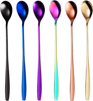 GRÄWE Latte Macchiato Löffel Set, bunt, 6-teilig, 22 cm - Lange Löffel für Cocktails & Desserts, Edelstahl, spülmaschinengeeignet