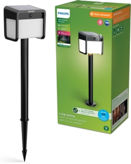 Philips Ezra ultraeffiziente Solar-Sockelleuchte für den Außenbereich mit Sensor, 3000K weißes Licht, 250/25lm, Schwarz