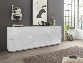 Dmora - Kommode Mason, Küchen-Sideboard mit 4 Türen und 3 Schubladen, Wohnzimmer-Buffet, 100 % Made in Italy, 224 x 44 x 86 cm, glänzendes Weiß,