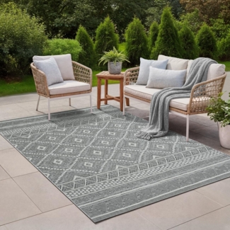 the carpet Calgary - robuster Teppich, Flachgewebe, modernes Design, ideal für Küche und Esszimmer, Vintage-Optik, Boho-Style, besonders flach, auch für den Außenbereich, Grau-Raute, 240x340 cm