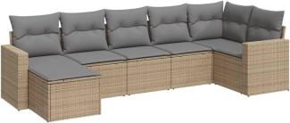 vidaXL 7-tlg. Garten-Sofagarnitur mit Kissen Beige Poly Rattan 3251616