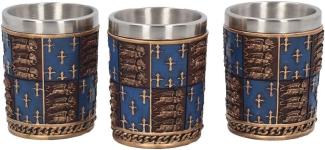 Nemesis Now B3710K8 Medieval (Set of Four) Shot Glasses 12cm Blue Schnapsgläser, mittelalterlich, 12 cm, Blau, 4 Stück, Harz mit Edelstahleinsatz