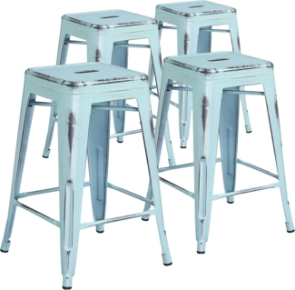 Flash Furniture Commercial Grade 4 Pack 61 cm hoch rückenfrei Metall Innen- und Außenbereich Thekenhöhe Hocker, Kunststoff, Eisen, Grün-Blau, 4 Stück