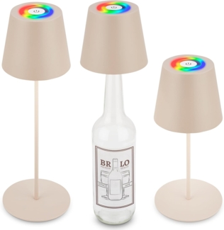 BRILONER - 3 in 1 RGBW LED Tischlampe kabellos IP44 mit Touch, stufenlos dimmbar, Akku & Lichtquelle tauschbar, Nachttischlampe, LED Lampe, Weinlampe, Flaschenlampe Aufsatz, 36x10,5 cm, Beige