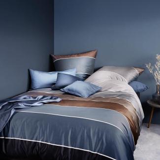 Fleuresse Mako-Satin Bettwäsche Modern Life Helder indigo | 200x200 cm + 2 x 80 x 80 cm