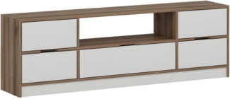 Vente-unique - TV-Möbel mit 3 Türen, 2 Schubladen & 1 Ablagefach - Weiß & Holzfarben - MELINYA