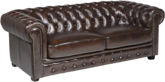 Vente-unique - Chesterfield Ledersofa 3-Sitzer - 100% Büffelleder - Braun - BRENTON