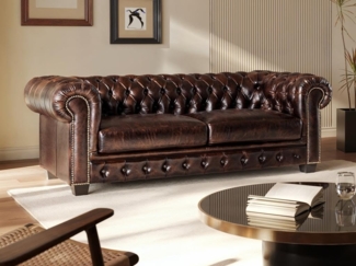 Chesterfield Ledersofa 3-Sitzer BRENTON - Büffelleder - Braun