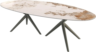 Esstisch Edge Oval 280x130 Keramik Minas Melange Weiß-Beige Estelar rund Metall Effektfinish Titan